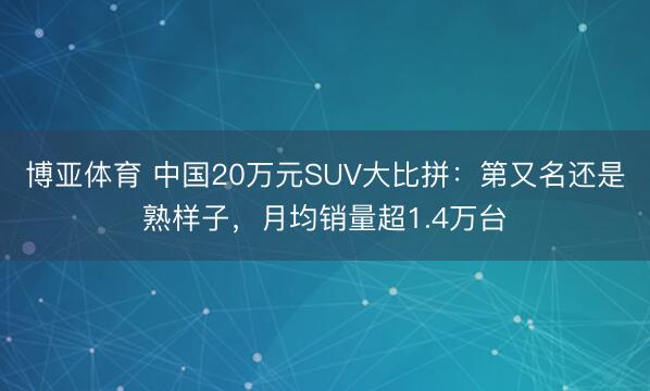 博亚体育 中国20万元SUV大比拼：第又名还是熟样子，月均销量超1.4万台